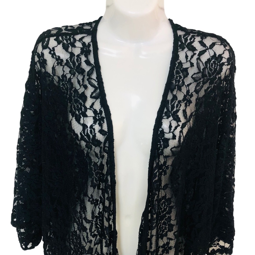 Black Lace Fringe Kimono Cardigan Whimsigoth Witchy Boho Ethereal Goth Size L - Picture 2 of 10